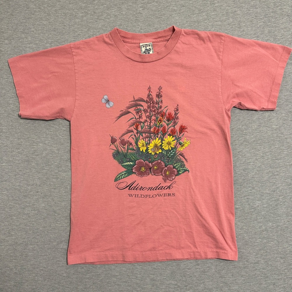 Vintage Alore Adirondack Wildflowers T Shirt Short Sleeve Pink Mens Size Medium
